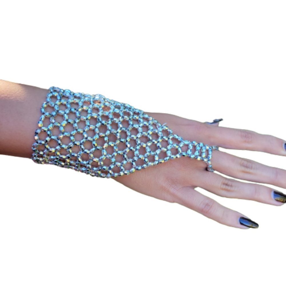 STRETCHY Silver Wrist Bracelet Sparkly Stretch Bracelet Belly Dance NEW